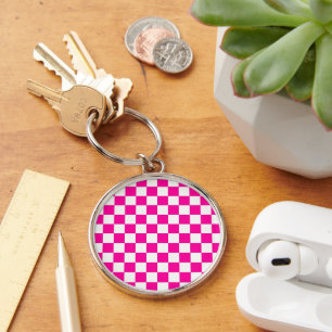 Chaveiro Cor-de-rosa e branco-neon verificados