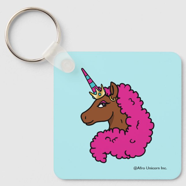 Chaveiro Cor-de-rosa quente afro Unicorn (Frente)