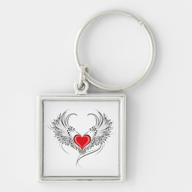 Chaveiro Coração Anjo Vermelho com asas (Frente)