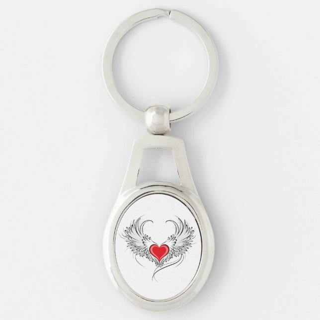 Chaveiro Coração Anjo Vermelho com asas (Frente)