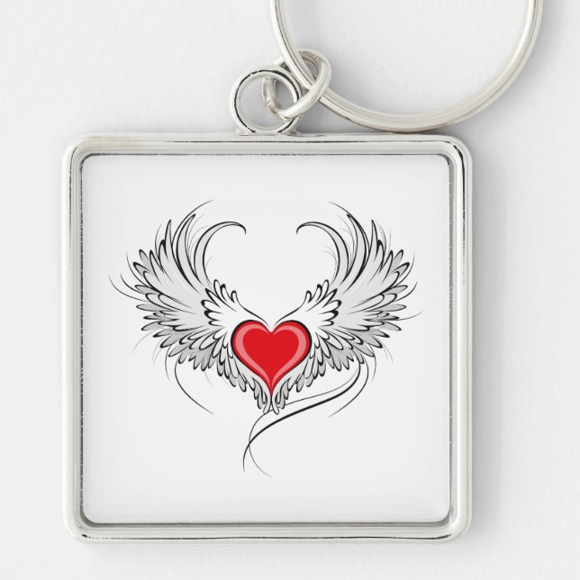 Chaveiro Coração Anjo Vermelho com asas (Frente)