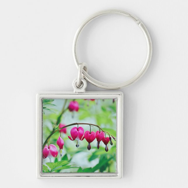 Chaveiro Coração Bonito Elegente  de Flor Rosa (Frente)