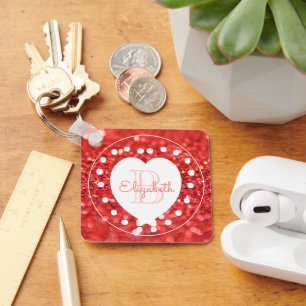 Chaveiro Coração Branco da Glitter Coral Monograma Duplo