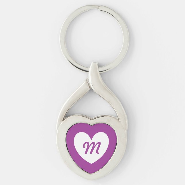 Chaveiro Coração branco Monogram em flor de cacto roxa (Frente)