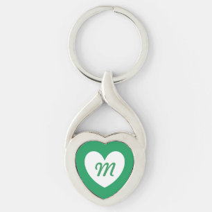 Chaveiro Coração branco Monogram em verde Kelly