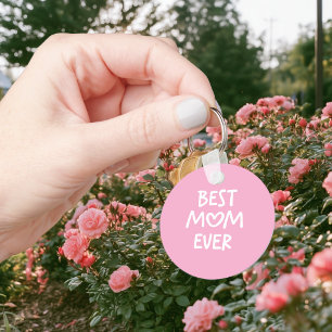 Chaveiro Coração Caprichoso Rosa e Branco Melhor Mãe de Sem