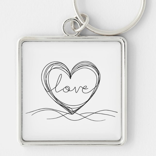 Chaveiro Coração com "Amor" em Arte em Linha Contínua (Frente)