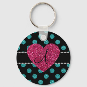 Chaveiro Coração cor-de-rosa das bolinhas de turquesa do