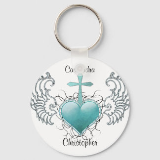 Chaveiro Coração Cristal Azul Fiel