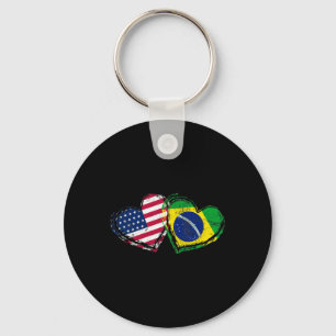 Chaveiro Coração da Bandeira Americana do Brasil Amor Brasi