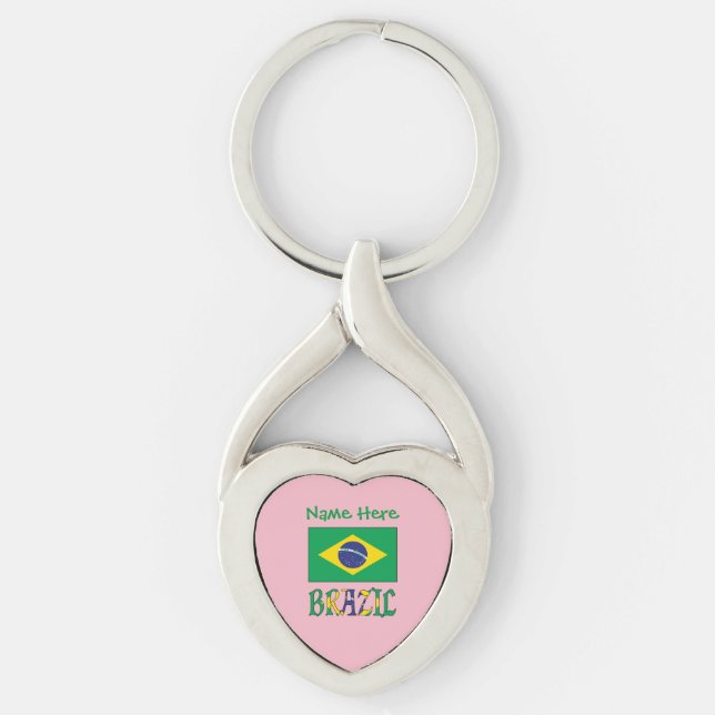 Chaveiro Coração da Bandeira do Brasil Personalizado (Frente)