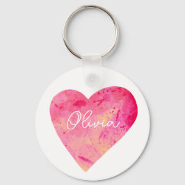 Chaveiro Coração de Aquarela Rosa Feminino Personalizado