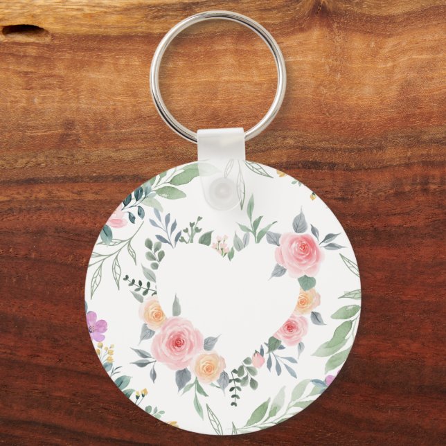 Chaveiro Coração de Flor Rosa (Verso)
