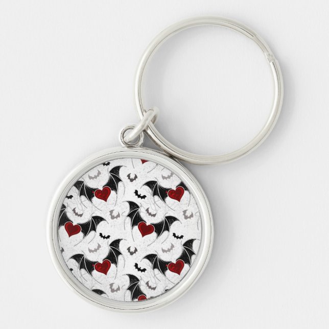 Chaveiro Coração de Halloween com asas de morcegos pretos (Frente)