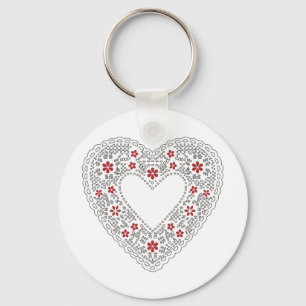 Chaveiro Coração de Lace Vermelho e Branco