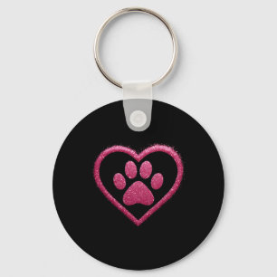 Chaveiro Coração de Pata Rosa Fofo Cachorro Gato Amor Dia d