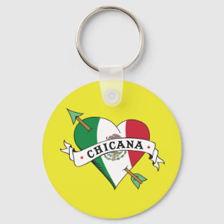 Chaveiro Coração de Tatuagem Chicana com Bandeira Mexicana