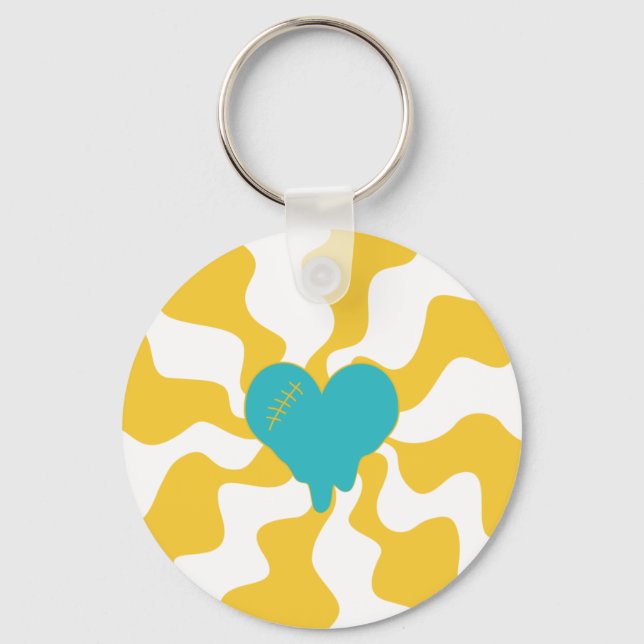 Chaveiro Coração Derretido - Turquesa e Amarelo (Frente)