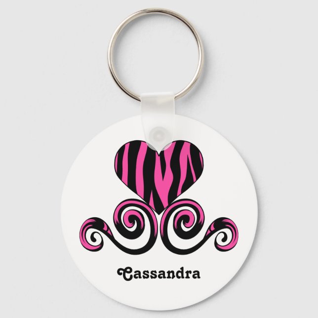 Chaveiro Coração do padrão de zebra feminino (Frente)
