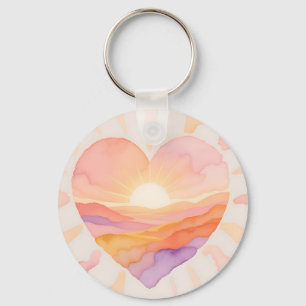 Chaveiro Coração do Pôr do Sol em Aquarela Serenidade