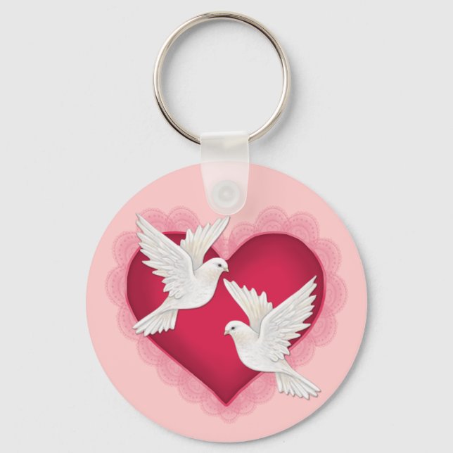 Chaveiro Coração e Doves - Rosa (Frente)