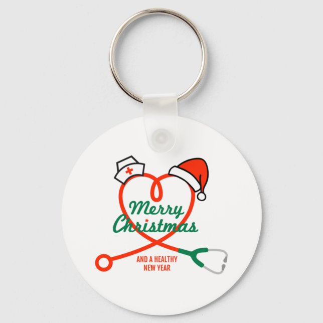 Chaveiro Coração estetoscópio com Papai Noel (Frente)