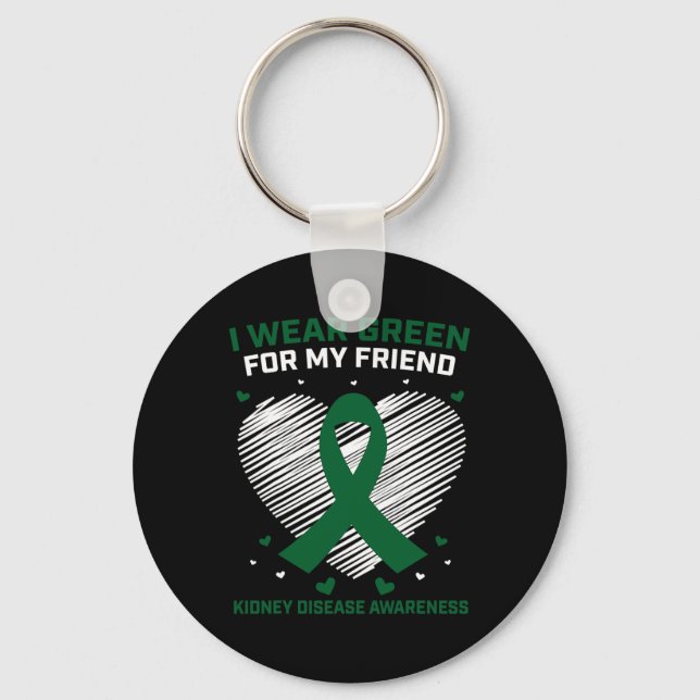 Chaveiro Coração Eu Visto Verde Para Minha Doença Renal Ami (Frente)