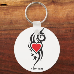 Chaveiro Coração Ornamental Vintage com Arte de Tatuagem Fl