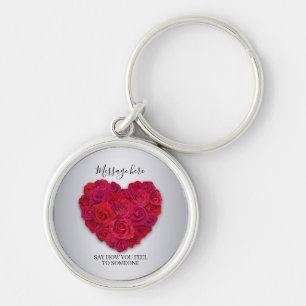 Chaveiro Coração Romântico de Rosa Vermelha Floral com Text