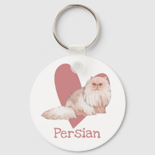 Chaveiro Coração Rosa-Gatinho de Aquarela de Gata Persa