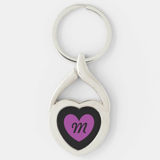 Chaveiro Coração roxo Monogram em preto (Frente)