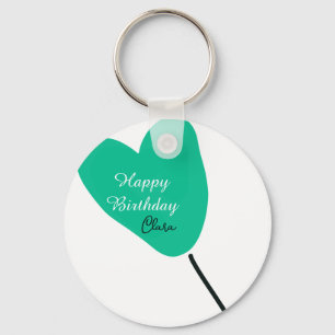 Chaveiro Coração verde feliz aniversário branco balão preto
