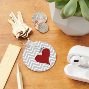 Chaveiro Coração Vermelho na Faixa de Divisas da Cinza com