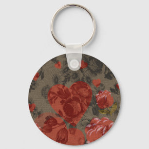 Chaveiro Coração vermelho no lindo floral vintage