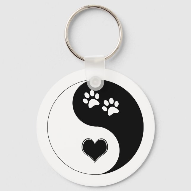 Chaveiro Coração Yin Yang Amante de Cachorro e Pegadas (Frente)