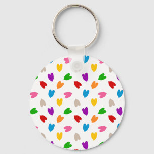 Chaveiro Corações Coloridos De Amor Padrão Design Branco 
