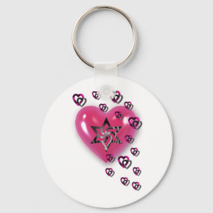 Chaveiro Corações cor-de-rosa com estrela