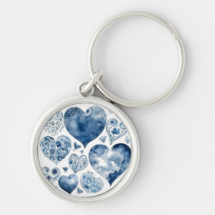 Chaveiro Corações no Azul Delft