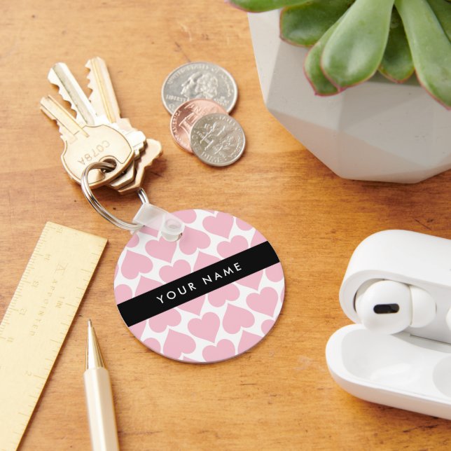 Chaveiro Corações Rosa, Romântico, Seu Nome, Personalizar (Mesa)