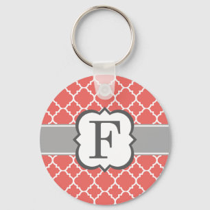 Chaveiro Coral Branco Monograma - Letra F Quatrefoil