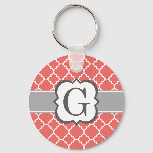 Chaveiro Coral Branco Monograma - Letra G Quatrefoil (Frente)