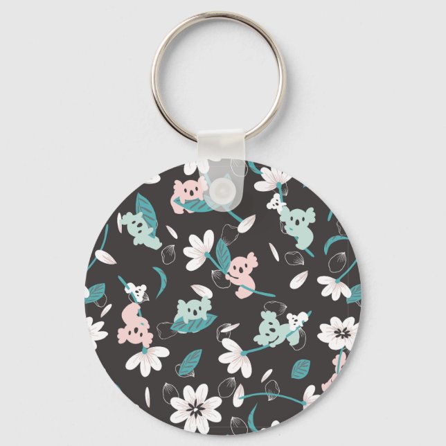 Chaveiro Corante Koala Pattern Cute Animal e Floral (Frente)
