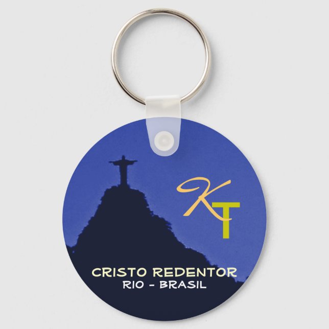 Chaveiro Corcovado, Rio, Brasil adiciona iniciais (Frente)