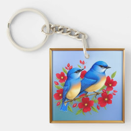 Chaveiro Cores-Bluebird Emitidos Entre Flores Vermelhas