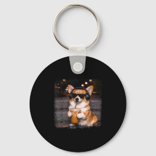 Chaveiro Corgi bebendo café gelado amante humor meme engraç