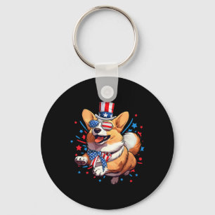 Chaveiro Corgi Cachorro 4 De Julho Americano Bandeira Patri