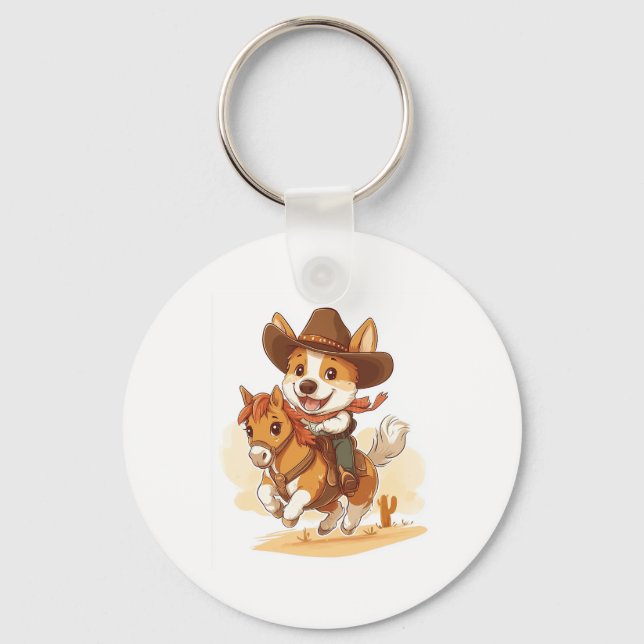 Chaveiro Corgi Cowboy � Cão de Rodeio Western (Frente)
