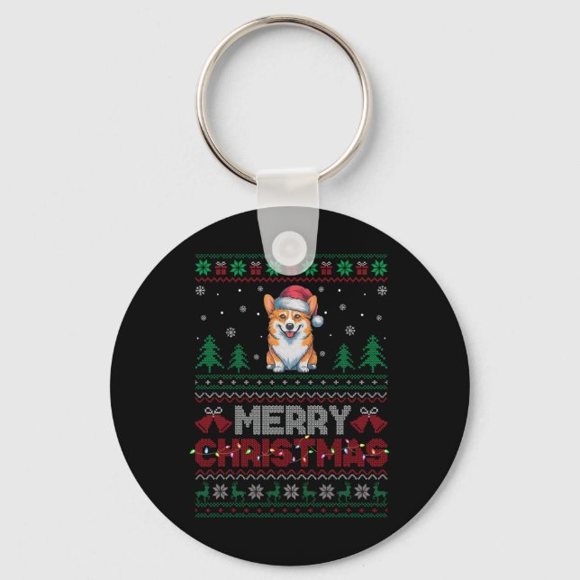 Chaveiro Corgi Dog Amava Noel Hree Luzes de Natal (Frente)