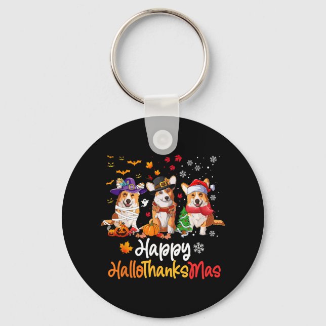 Chaveiro Corgi Dog Halloween Christmas Happy Hallothanksmas (Frente)