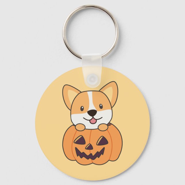 Chaveiro Corgi Em Cachorros De Pumpkin Cute Feliz Halloween (Frente)